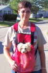 Phyllis with Harpo in a front carrier in 2003.